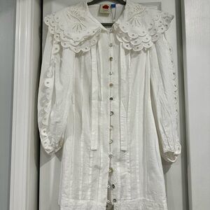 FARM Rio White Mini Dress with Eyelet Collar